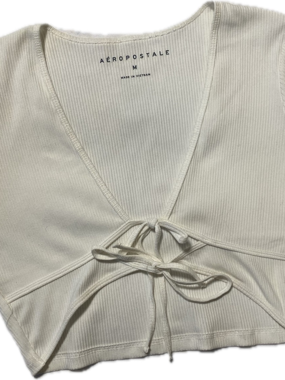 Aeropostale Cream Ribbed Tie-Front Crop Top